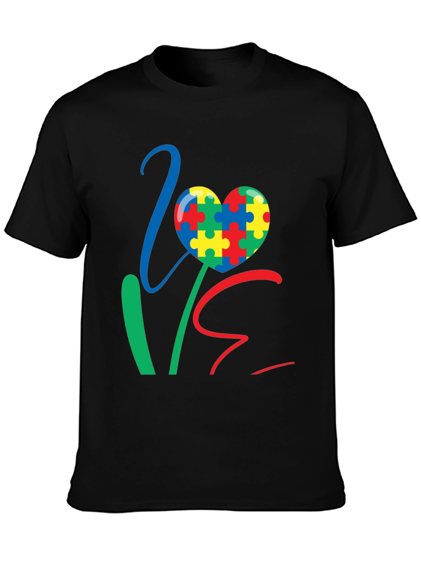 Love Autism Awareness T-Shirt Colorful Puzzle Heart Design