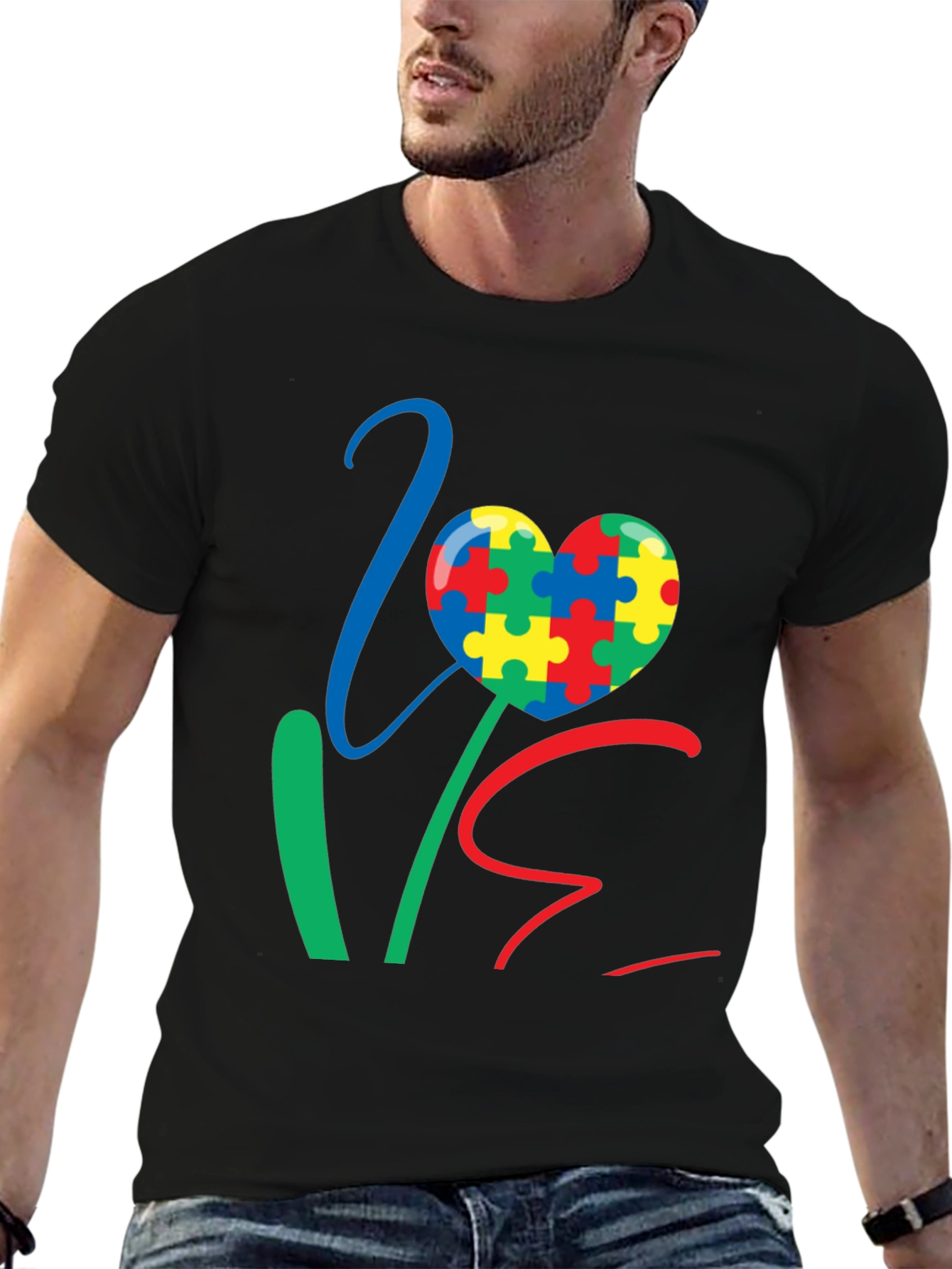 Love Autism Awareness T-Shirt Colorful Puzzle Heart Design