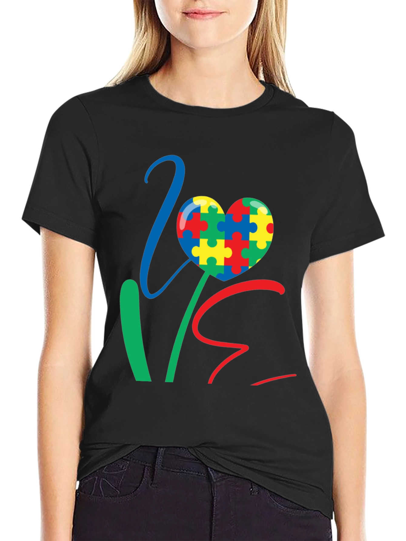 Love Autism Awareness T-Shirt Colorful Puzzle Heart Design