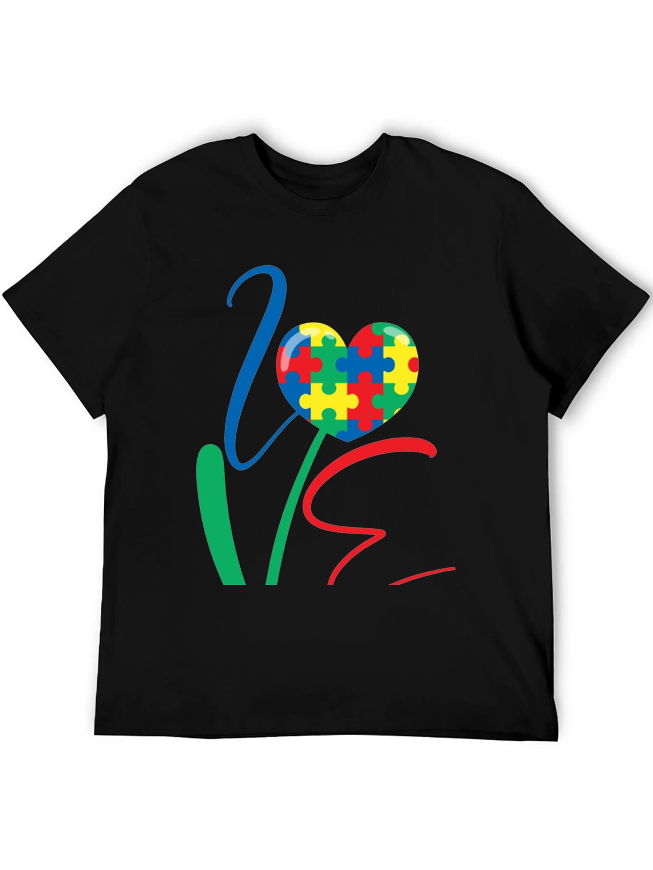 Love Autism Awareness T-Shirt Colorful Puzzle Heart Design