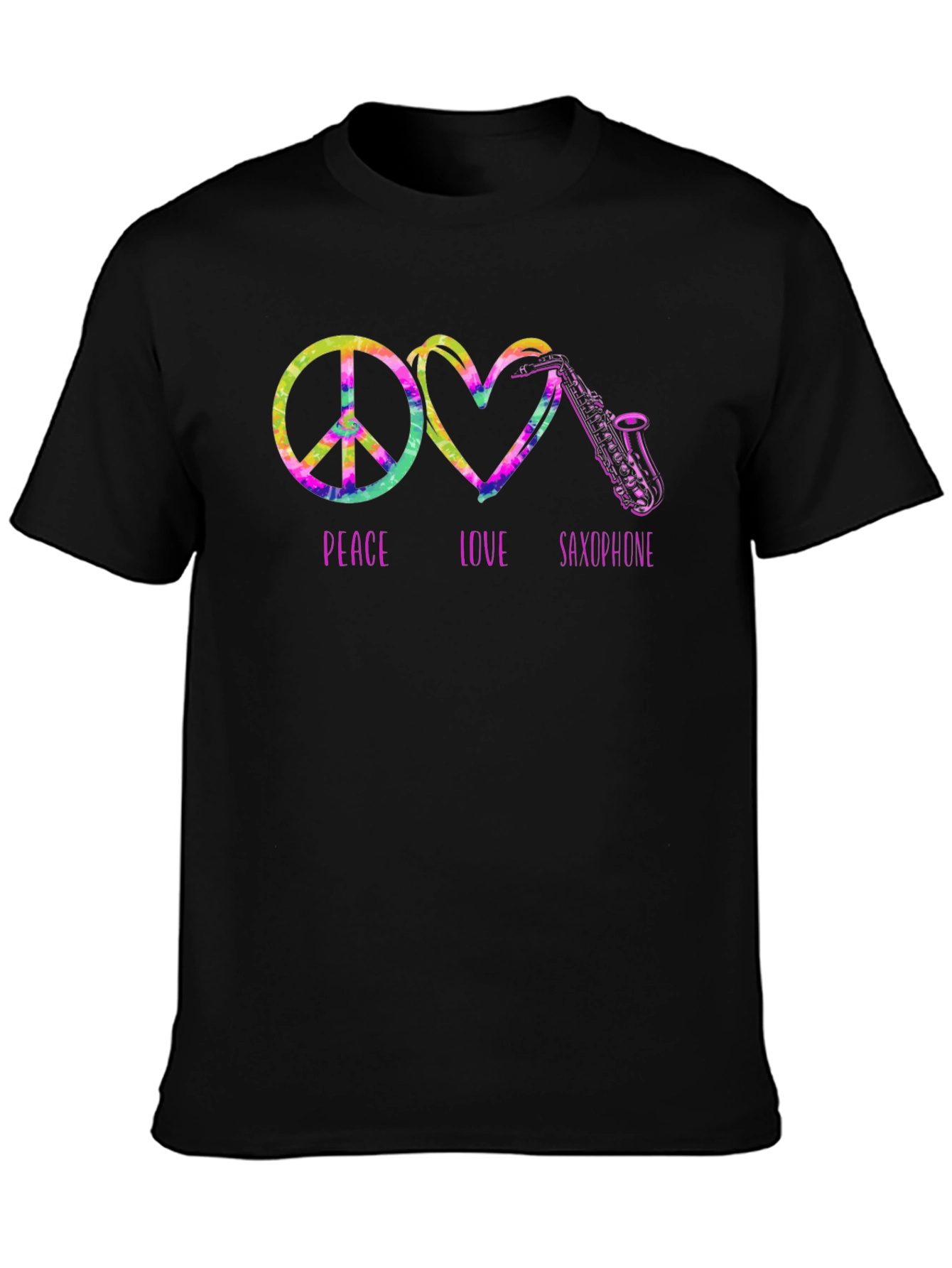 Peace Love Saxophone Tie Dye Graphic T-Shirt