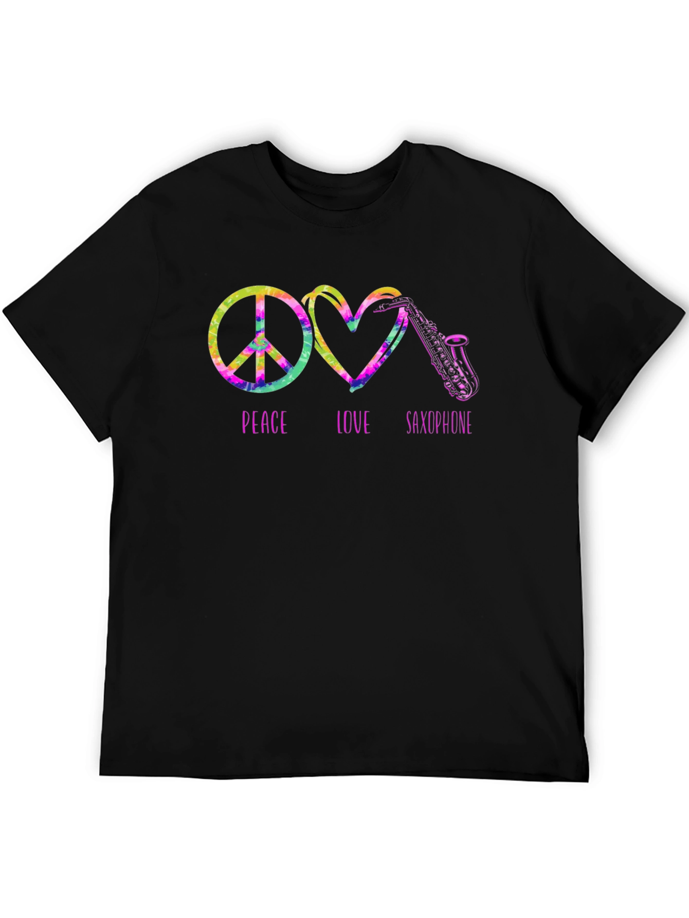 Peace Love Saxophone Tie Dye Graphic T-Shirt