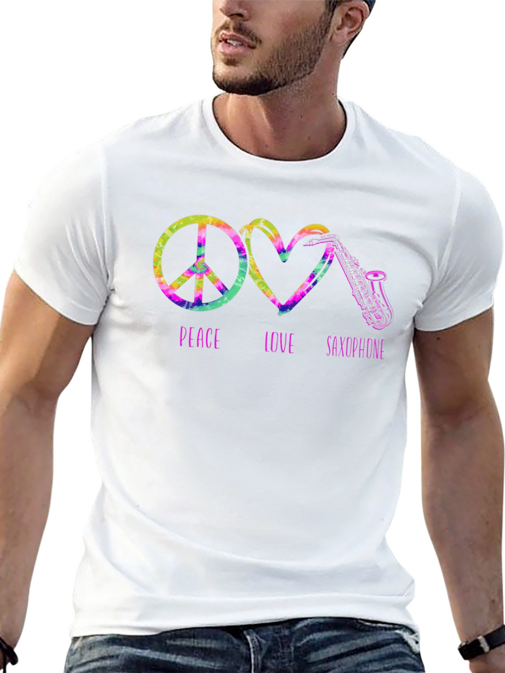 Peace Love Saxophone Tie Dye Graphic T-Shirt