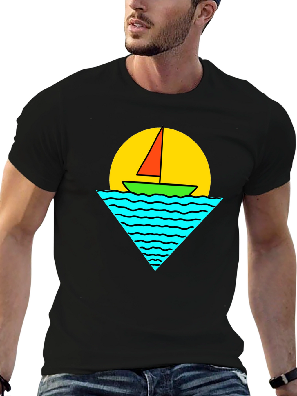 Sailboat Graphic Tee - Retro Sunset Design
