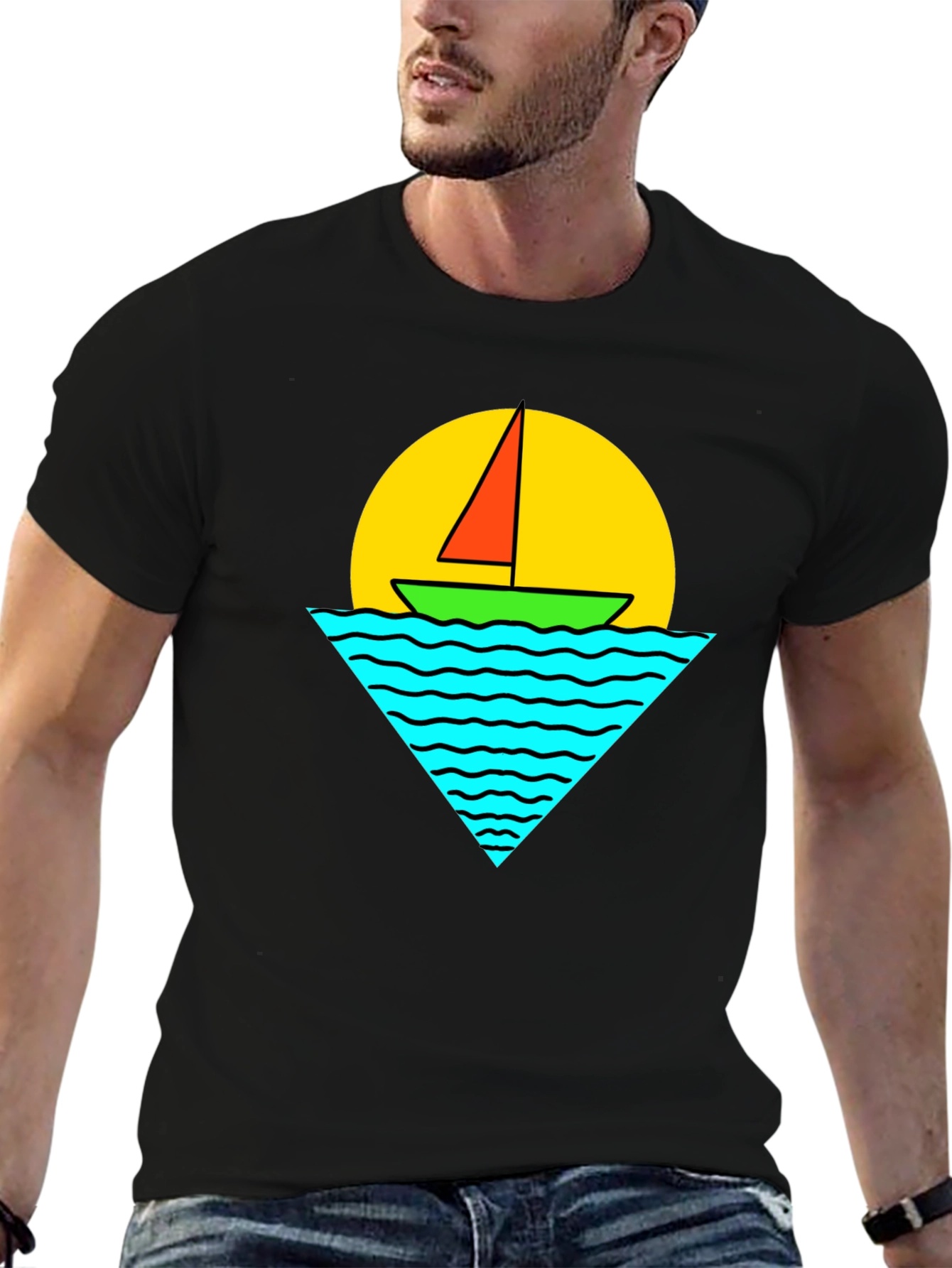Sailboat Graphic Tee - Retro Sunset Design