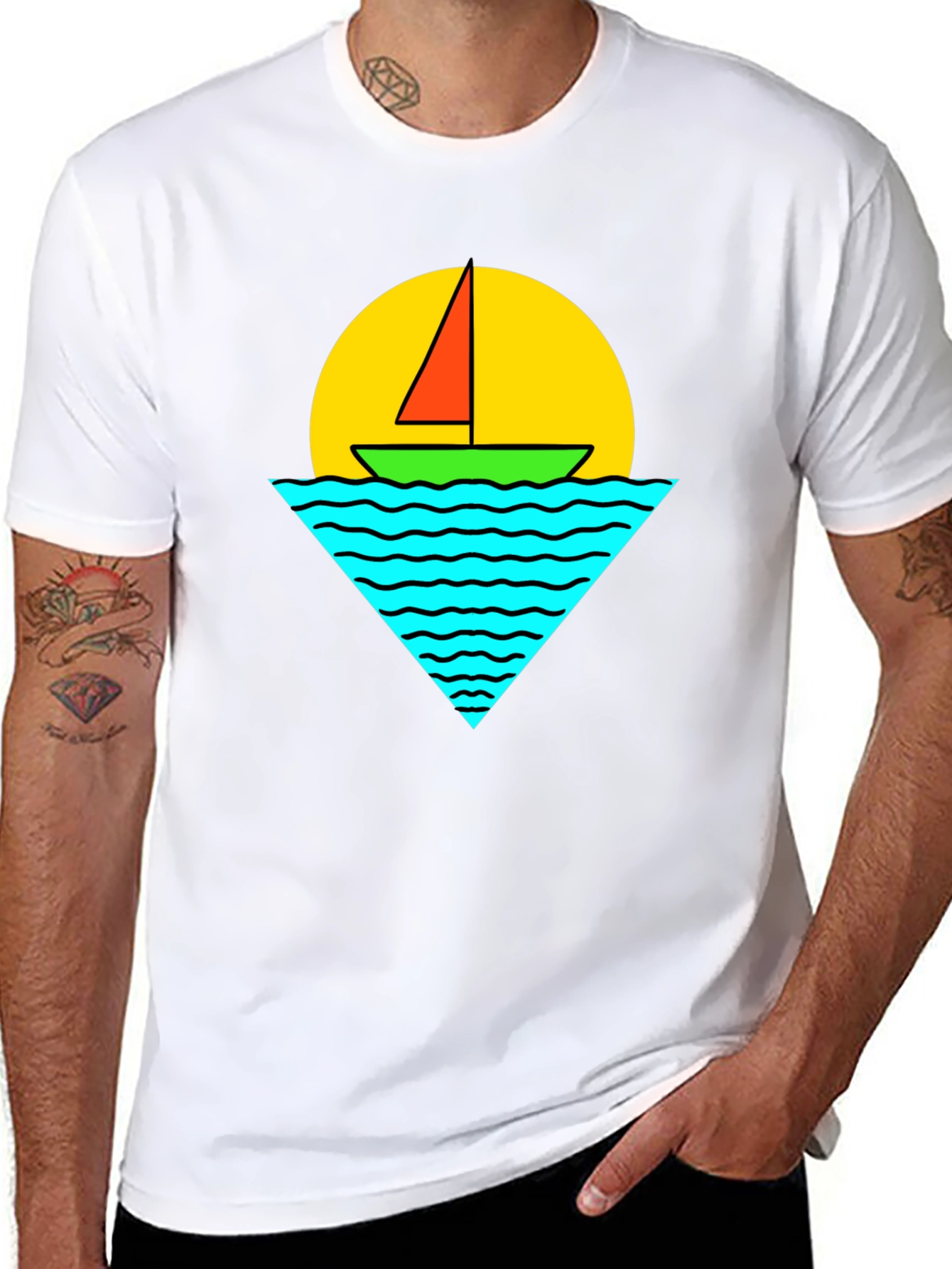 Sailboat Graphic Tee - Retro Sunset Design