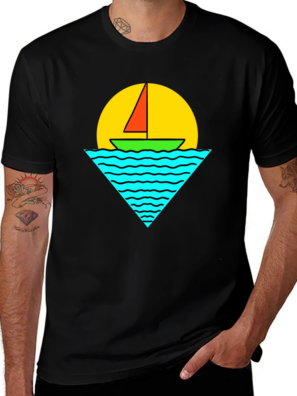 Sailboat Graphic Tee - Retro Sunset Design