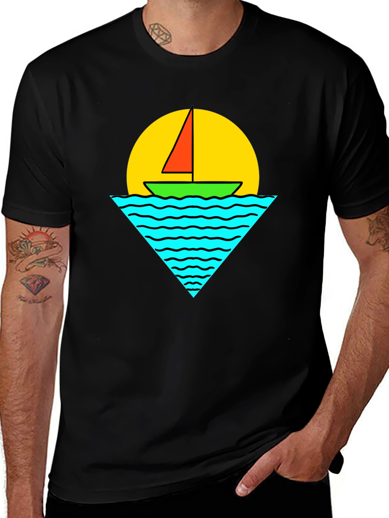 Sailboat Graphic Tee - Retro Sunset Design