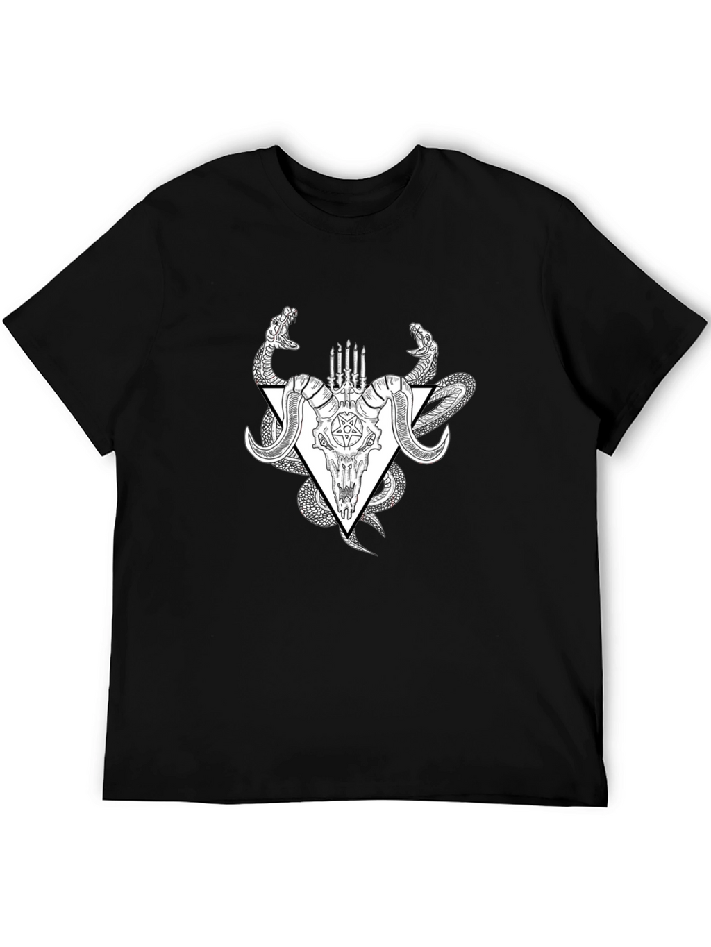 Occult Ram Skull Snake Black T-Shirt