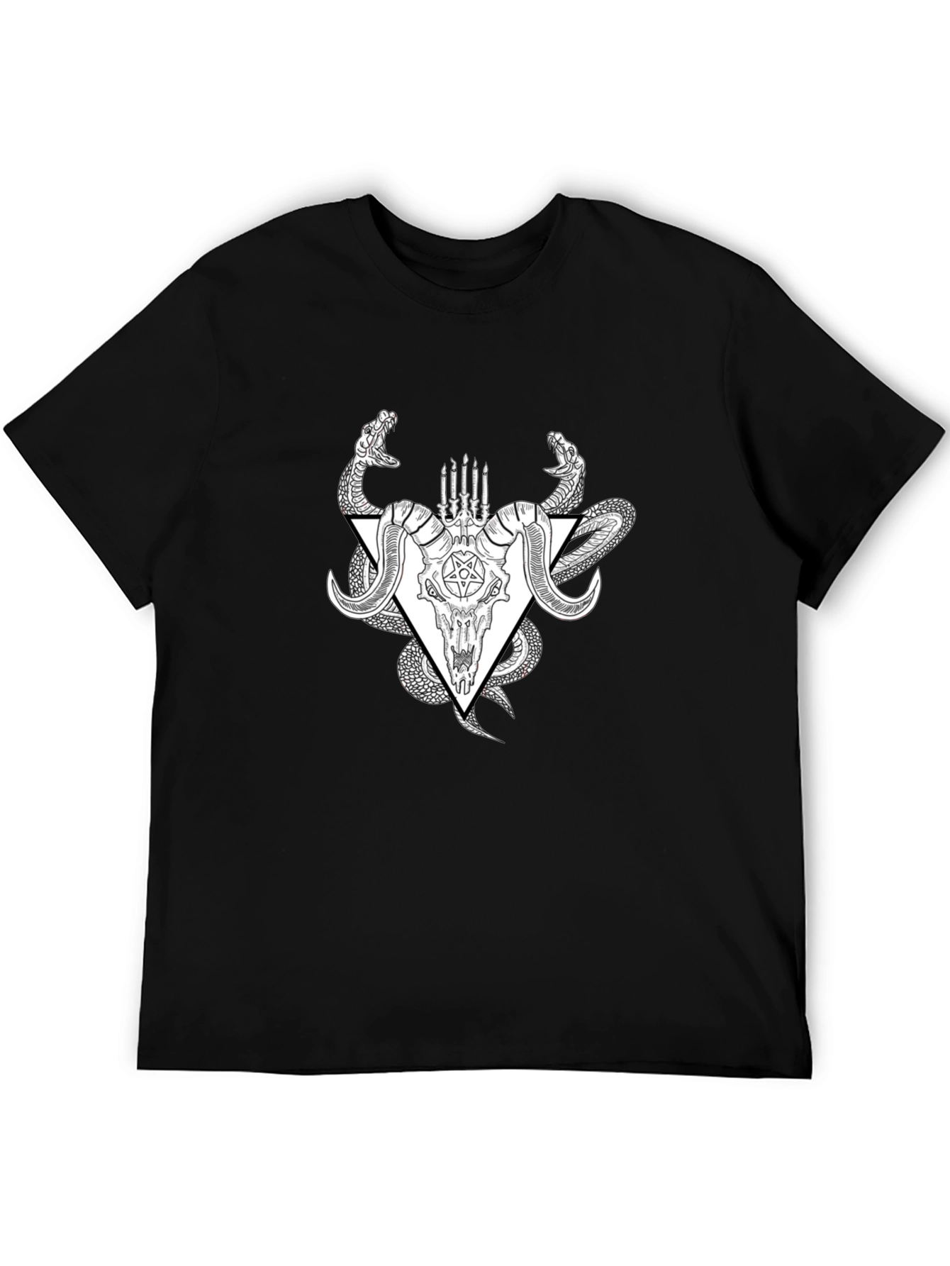 Occult Ram Skull Snake Black T-Shirt