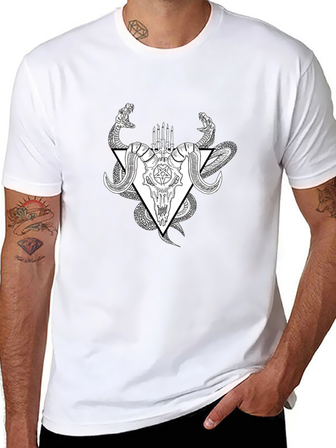 Occult Ram Skull Snake Black T-Shirt