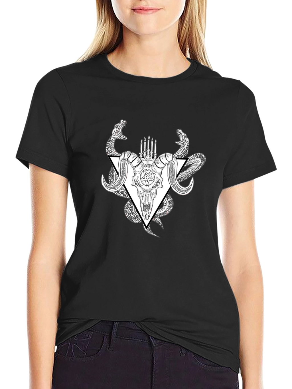 Occult Ram Skull Snake Black T-Shirt
