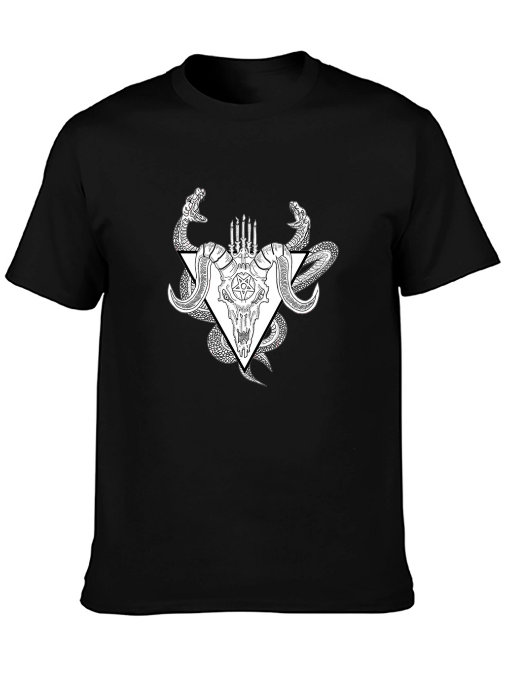 Occult Ram Skull Snake Black T-Shirt