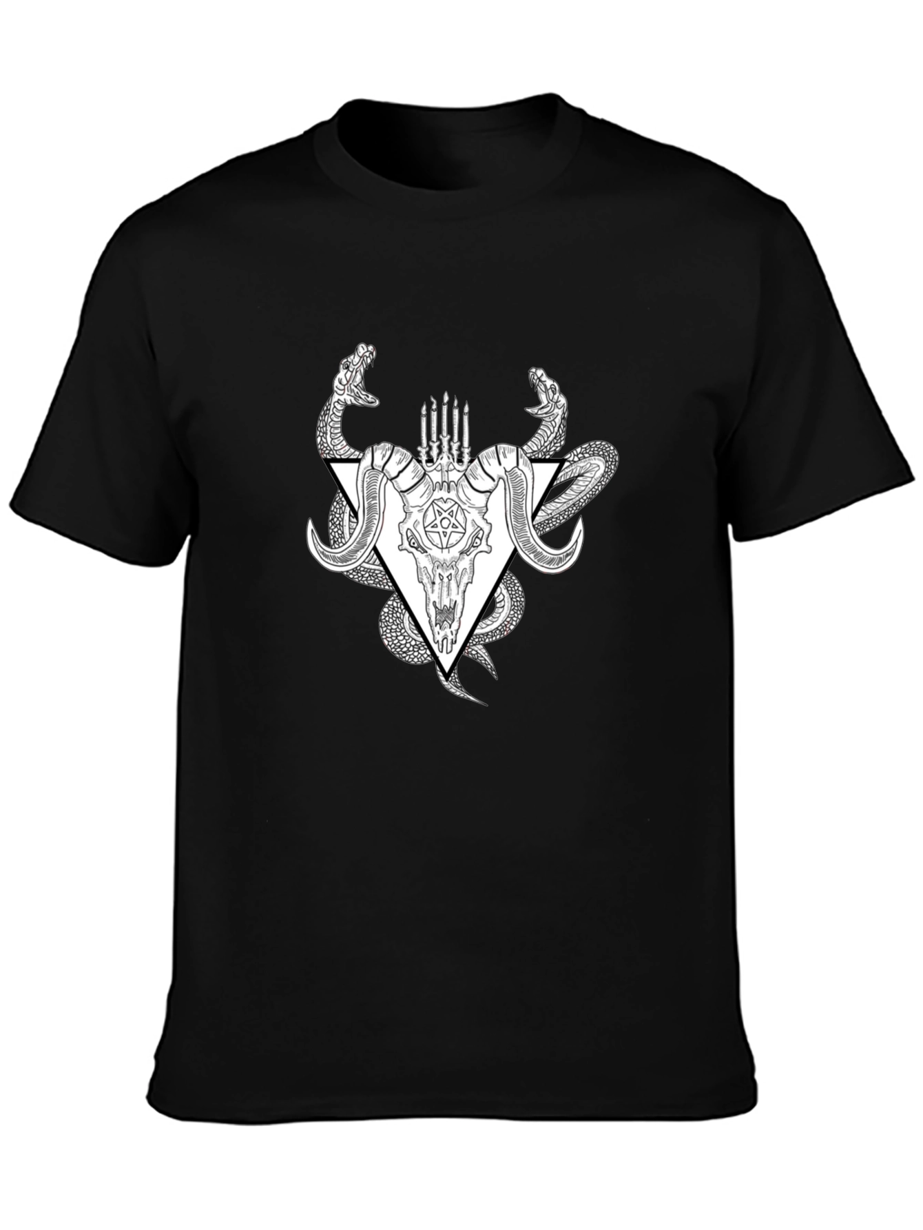 Occult Ram Skull Snake Black T-Shirt