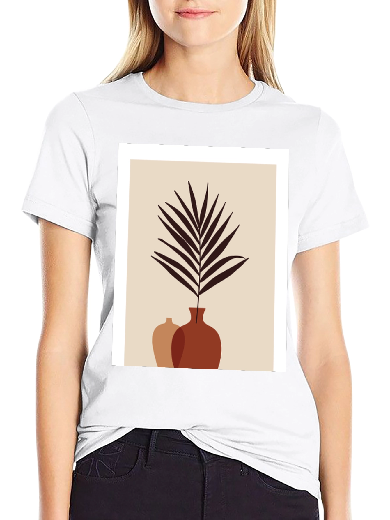 Minimalist Plant Print Black T-Shirt