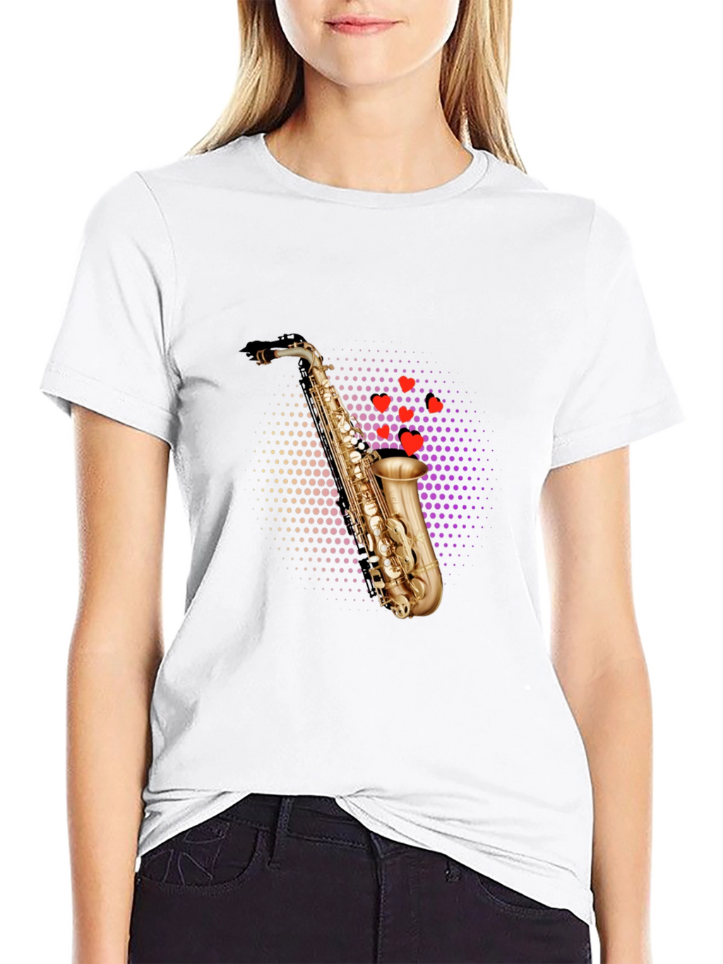 Saxophone Heartbeat Black T-Shirt - Music Lovers Tee