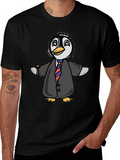 Penguin in Suit Graphic Tee - Black Cotton Blend