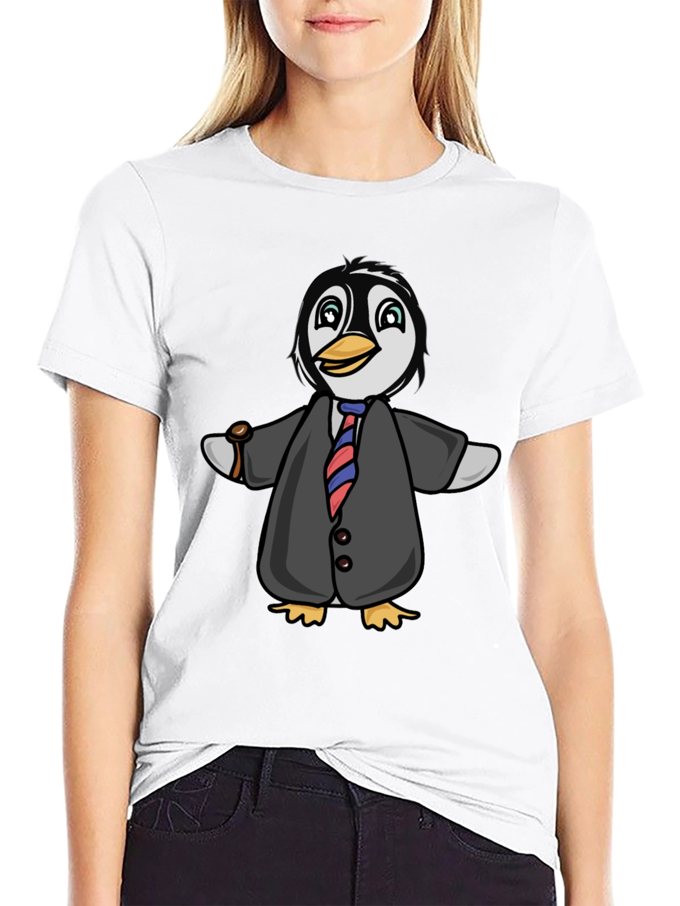 Penguin in Suit Graphic Tee - Black Cotton Blend