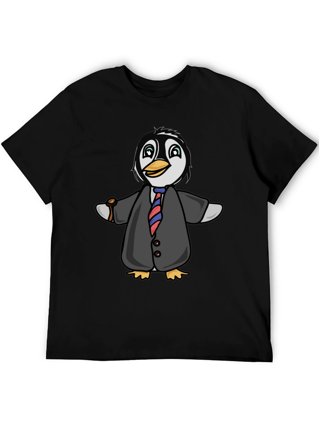 Penguin in Suit Graphic Tee - Black Cotton Blend