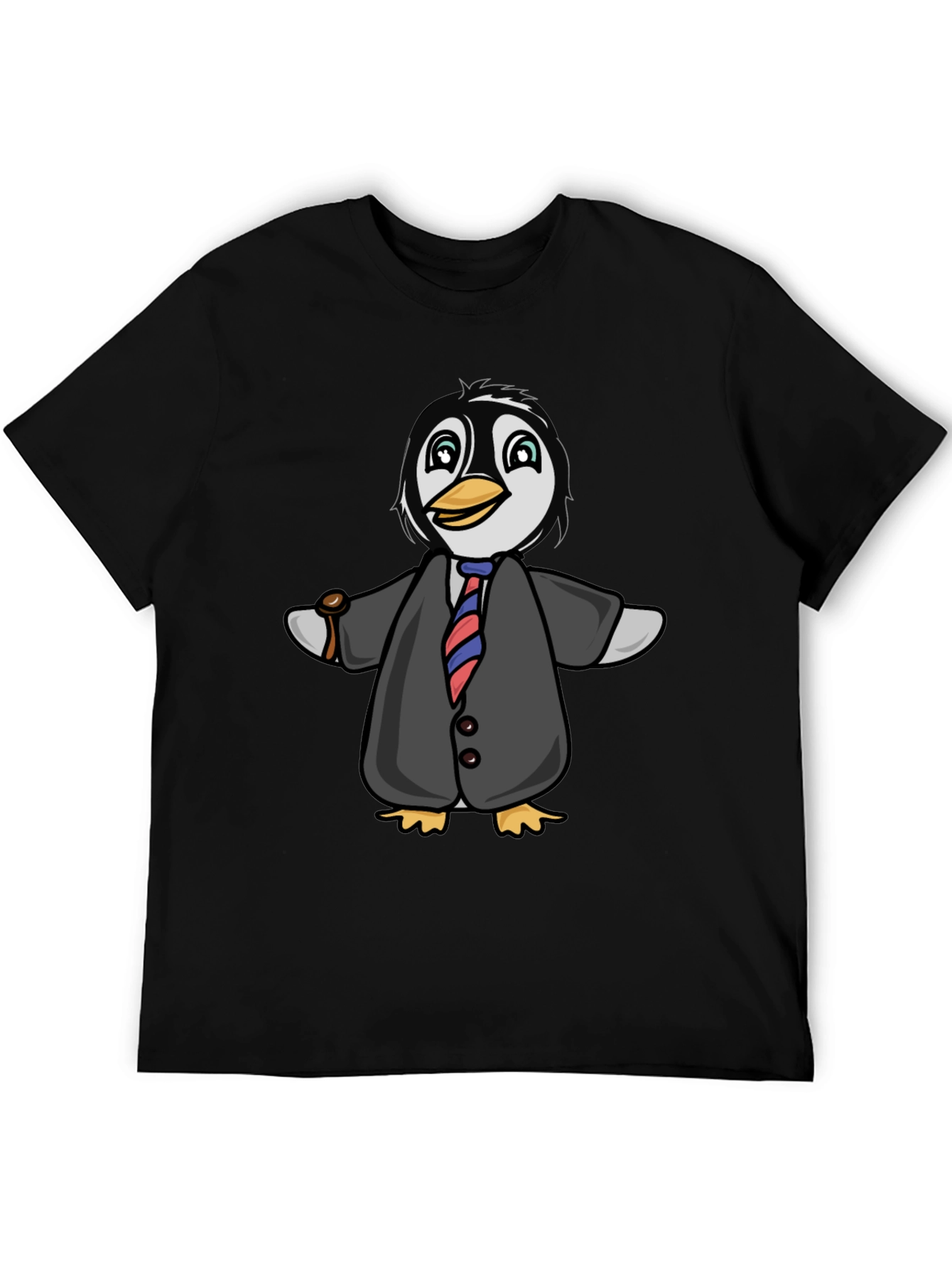 Penguin in Suit Graphic Tee - Black Cotton Blend