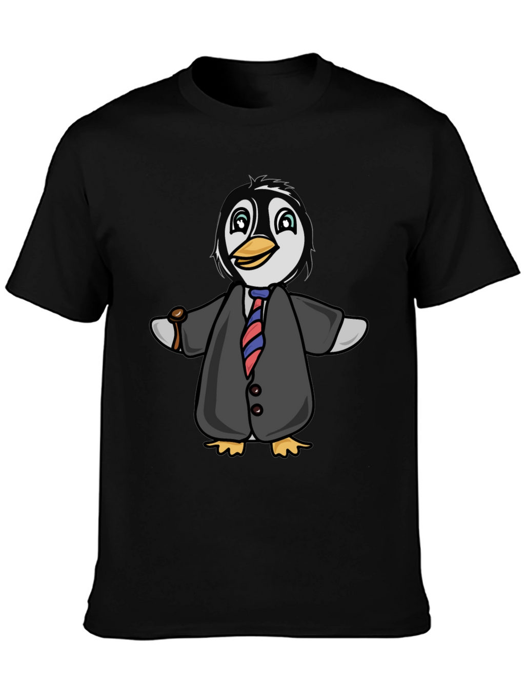 Penguin in Suit Graphic Tee - Black Cotton Blend