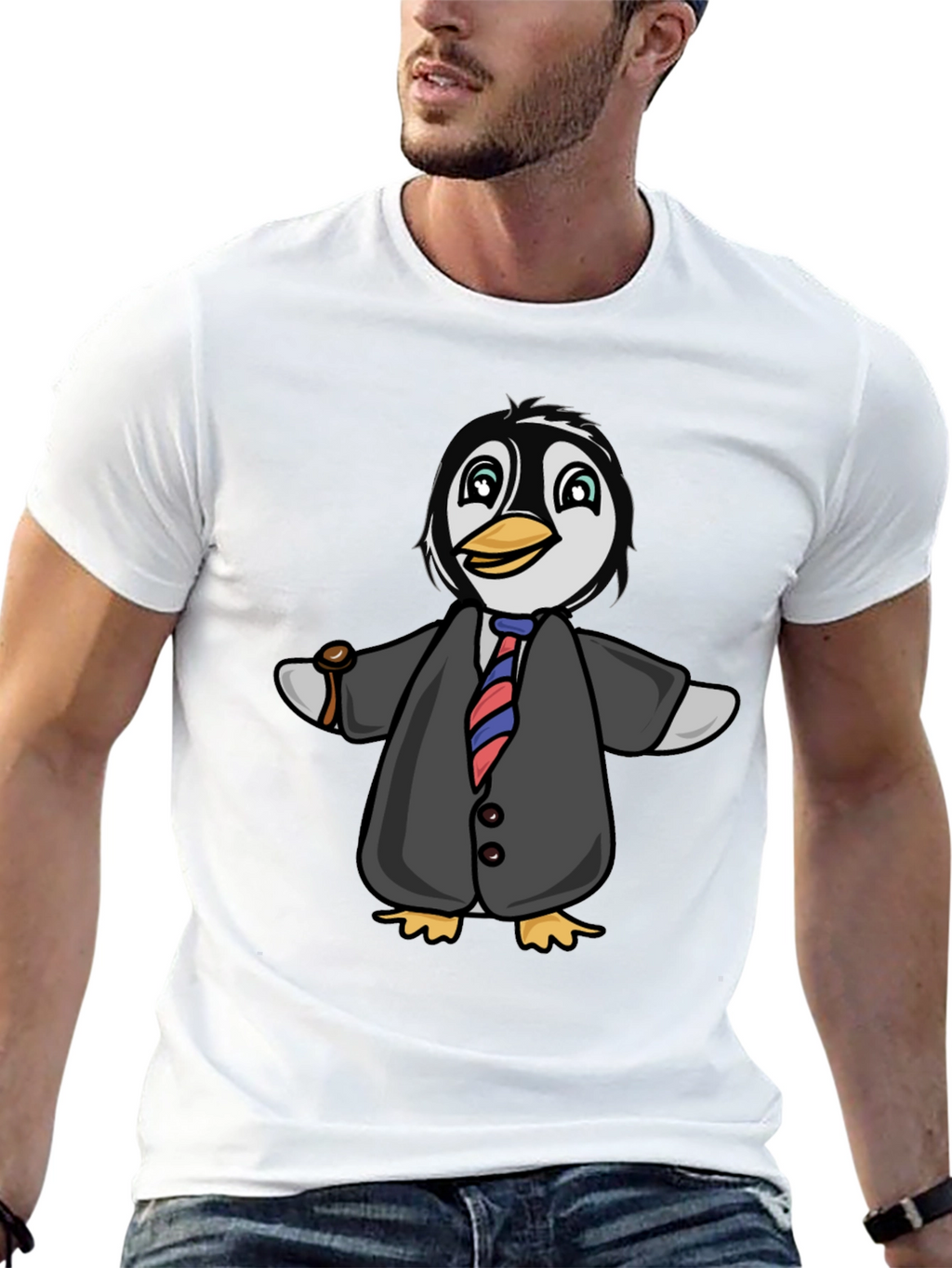 Penguin in Suit Graphic Tee - Black Cotton Blend