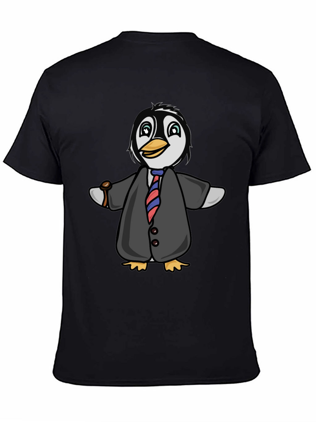 Penguin in Suit Graphic Tee - Black Cotton Blend