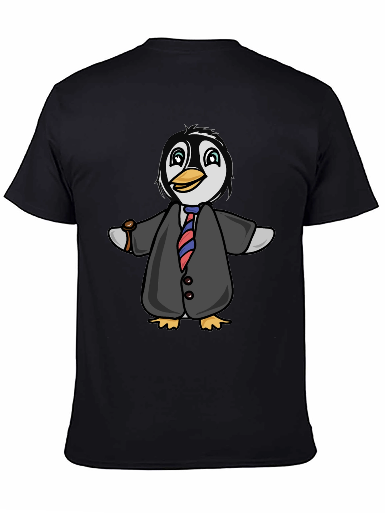 Penguin in Suit Graphic Tee - Black Cotton Blend