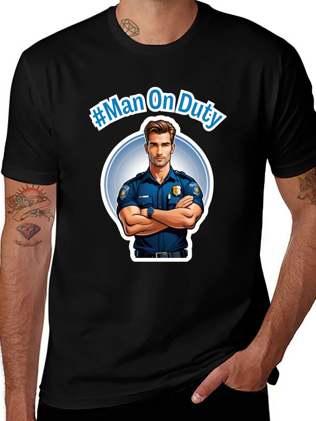 Man On Duty Graphic Black T-Shirt