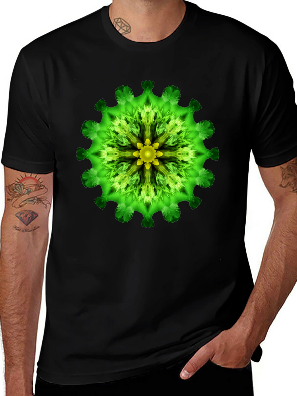 Green Floral Mandala Graphic T-Shirt