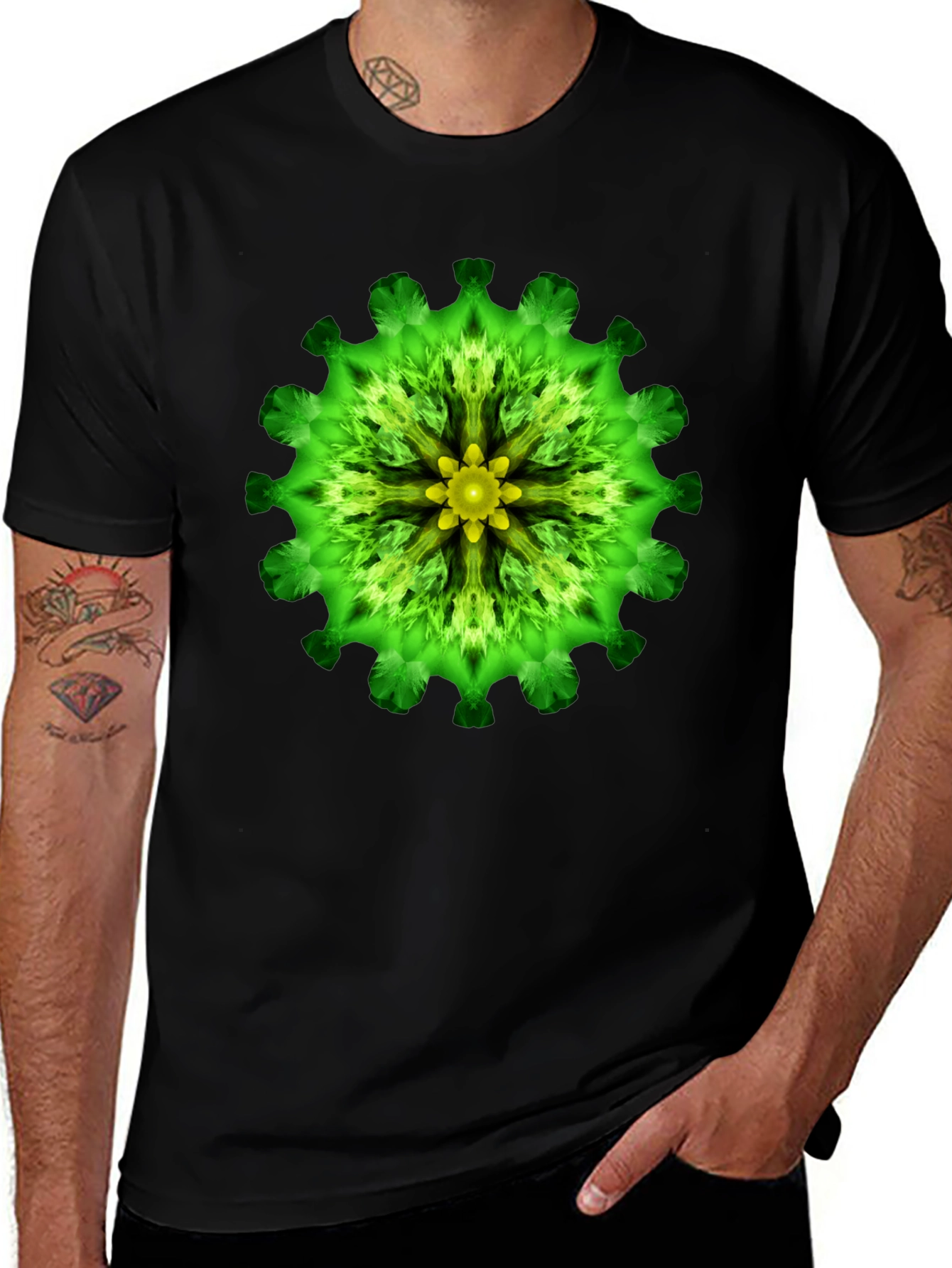 Green Floral Mandala Graphic T-Shirt