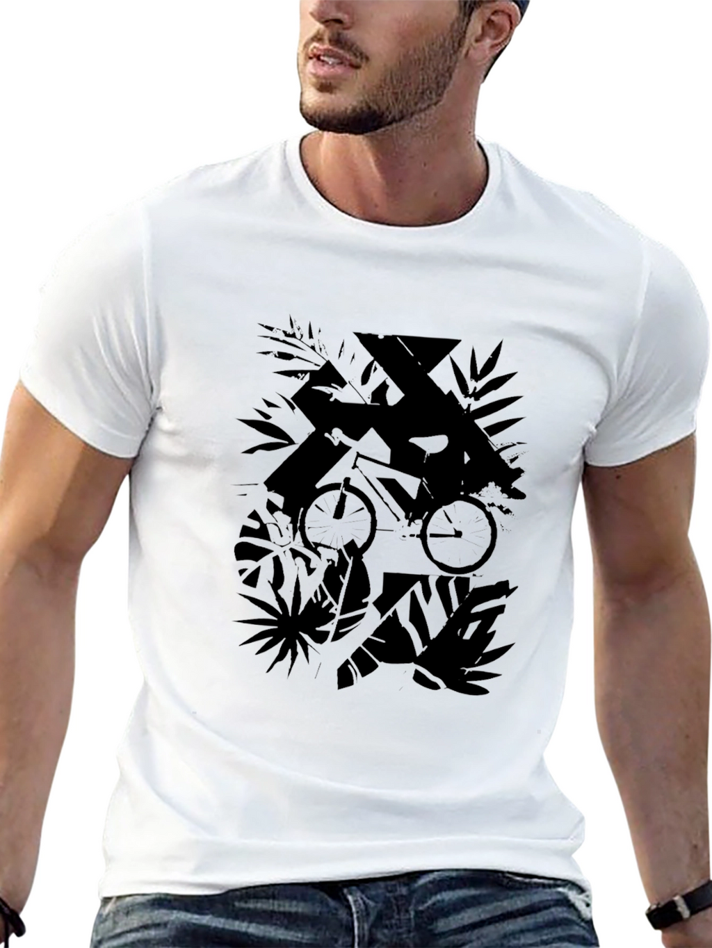 Black Graphic Tee: Urban Jungle Bike Design