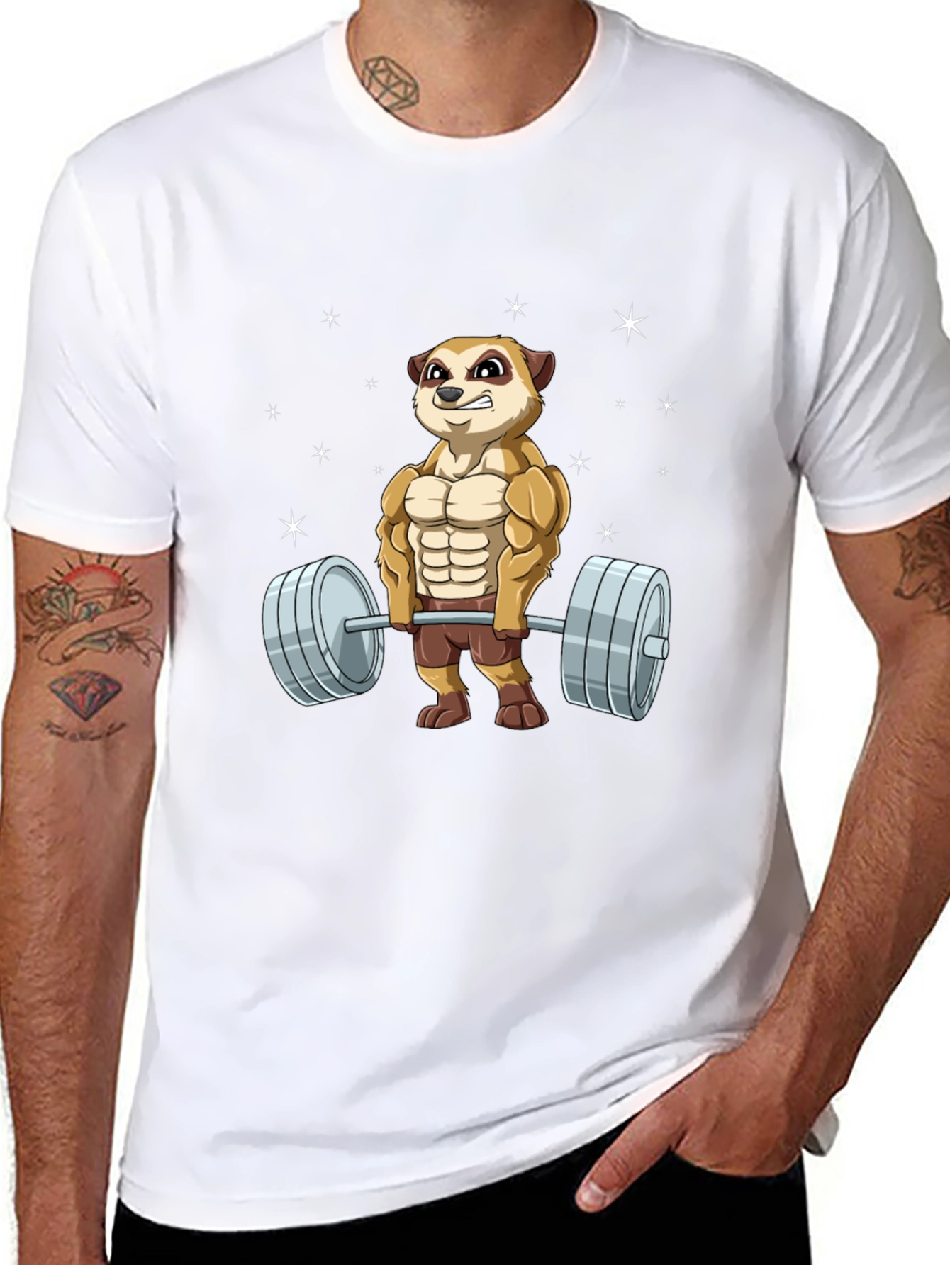Meerkat Lifting Weights T-Shirt - Funny Gym Workout Tee