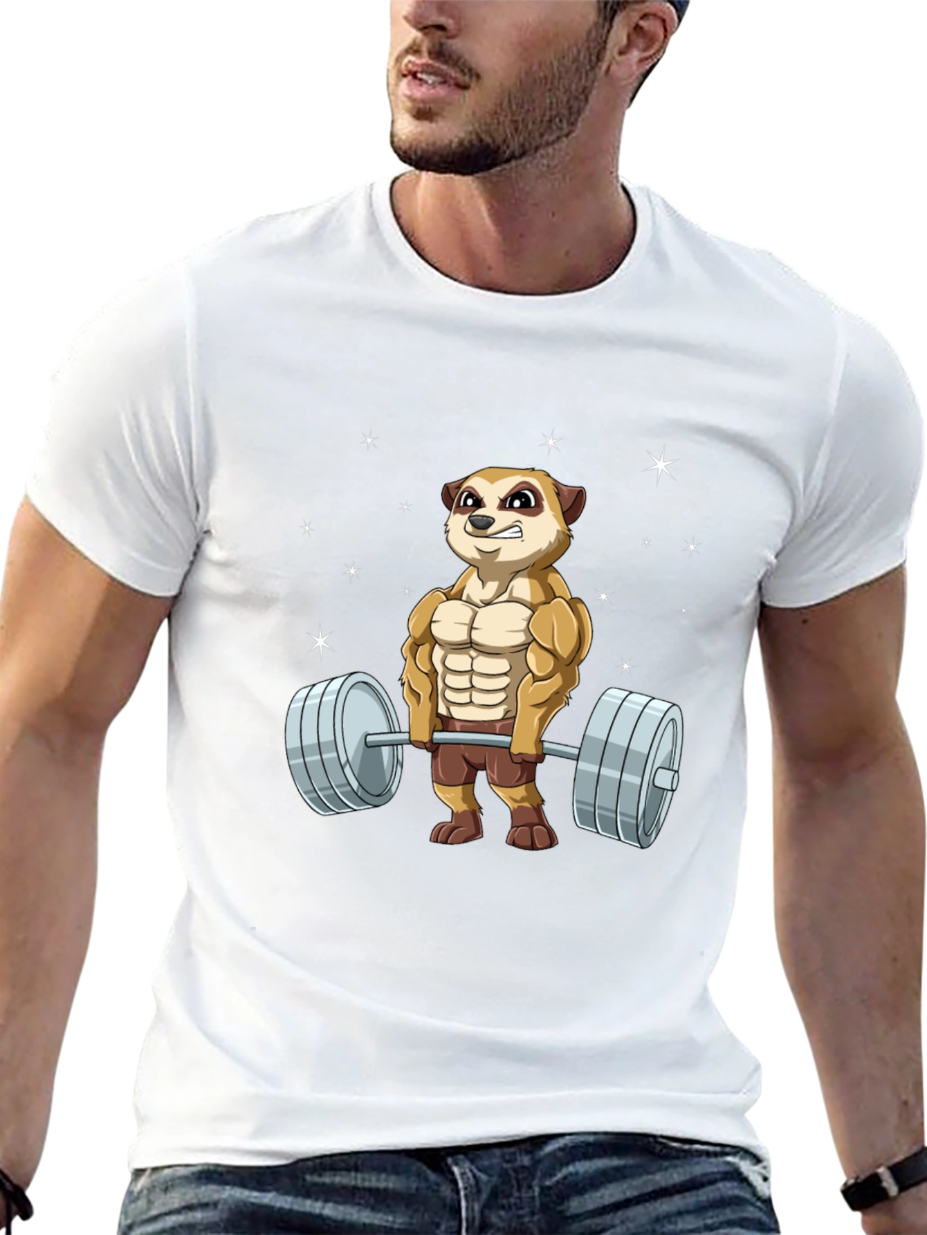 Meerkat Lifting Weights T-Shirt - Funny Gym Workout Tee