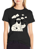 Funny Sheep Selfie Graphic Tee - Black