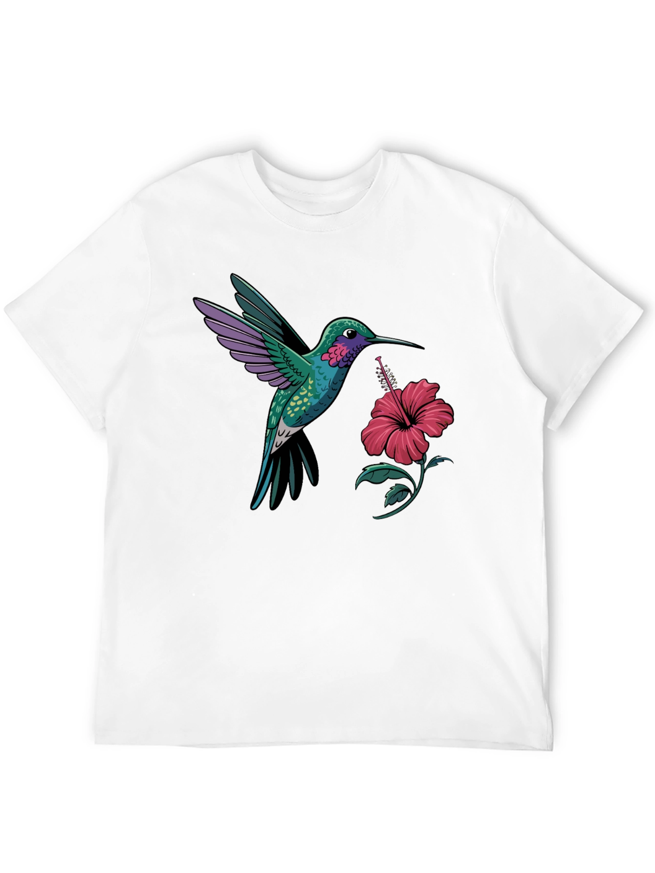 Hummingbird & Hibiscus Graphic T-Shirt - Black