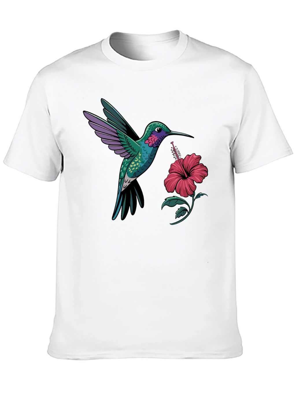 Hummingbird & Hibiscus Graphic T-Shirt - Black