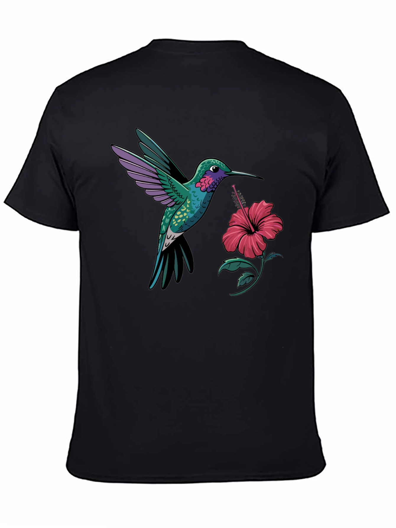 Hummingbird & Hibiscus Graphic T-Shirt - Black