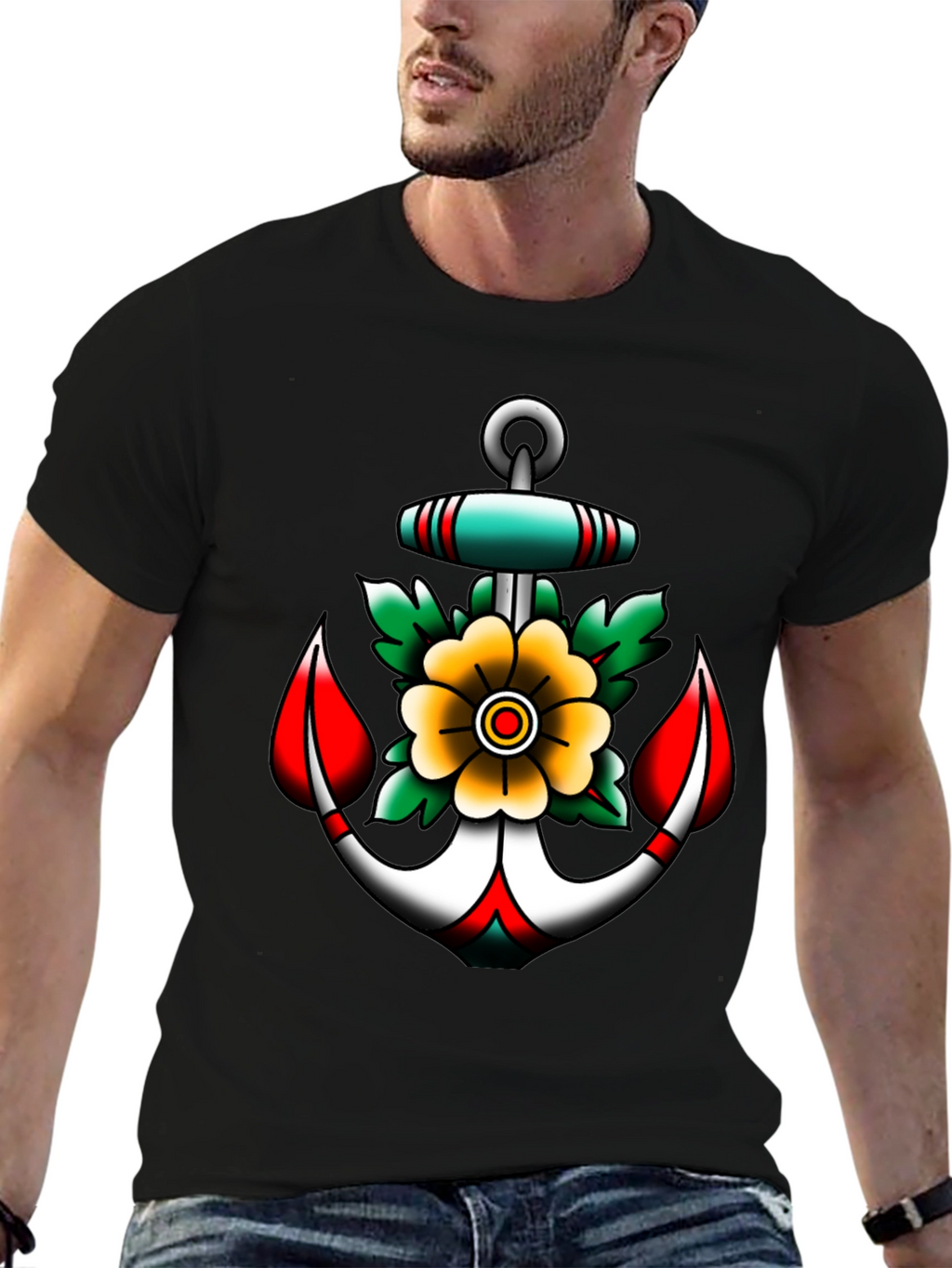 Anchor and Flower Graphic Tee