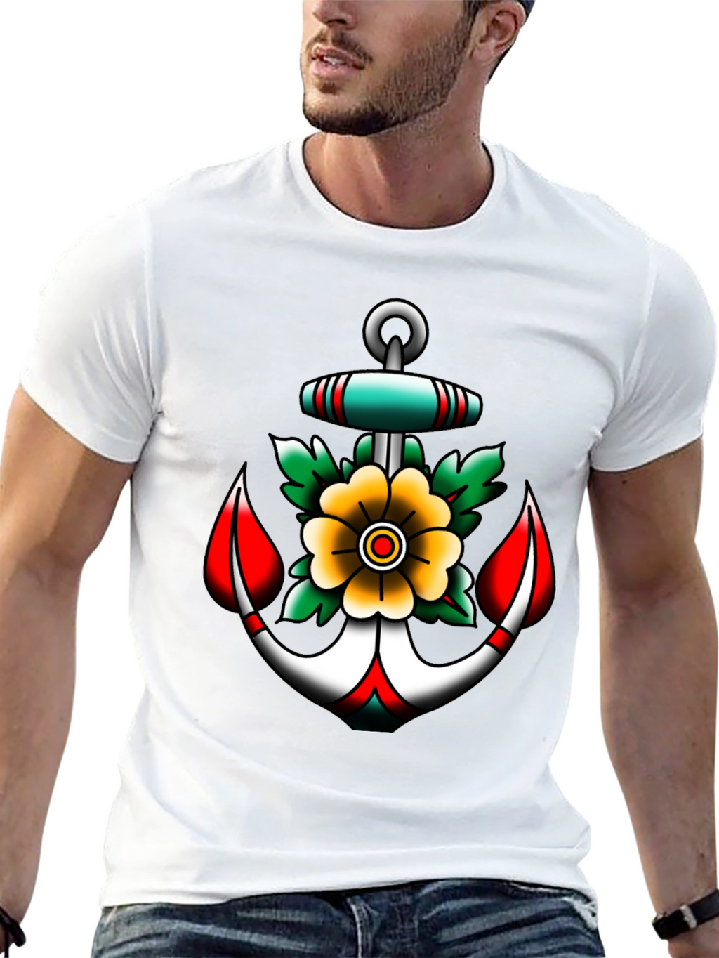 Anchor and Flower Graphic Tee