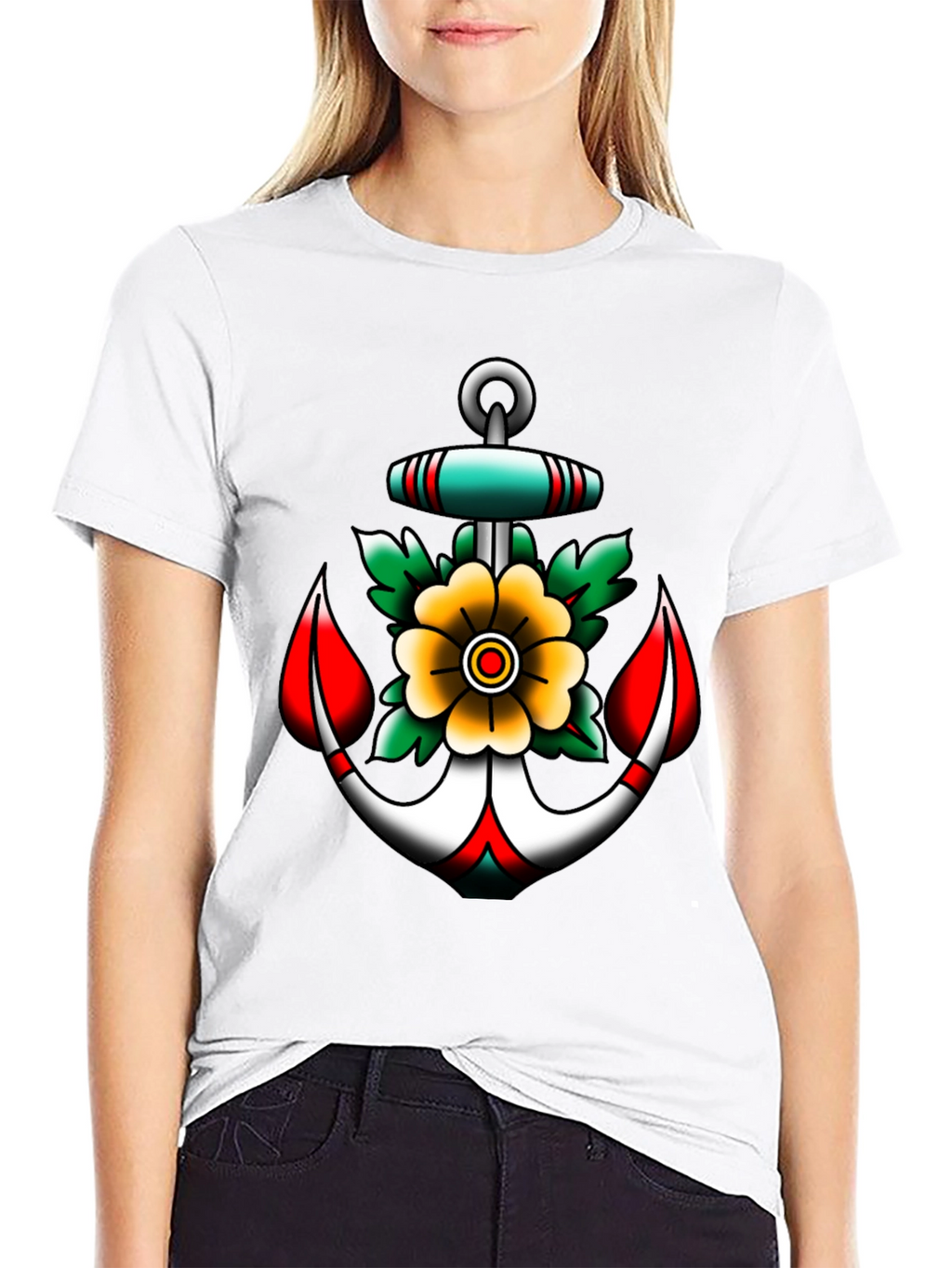 Anchor and Flower Graphic Tee