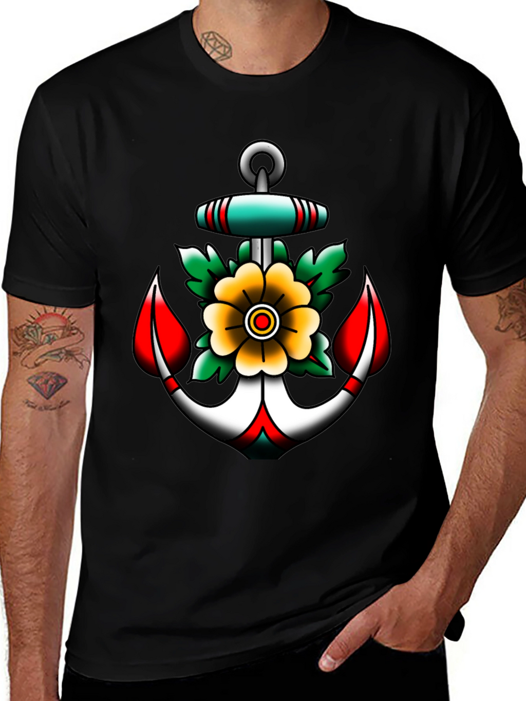 Anchor and Flower Graphic Tee