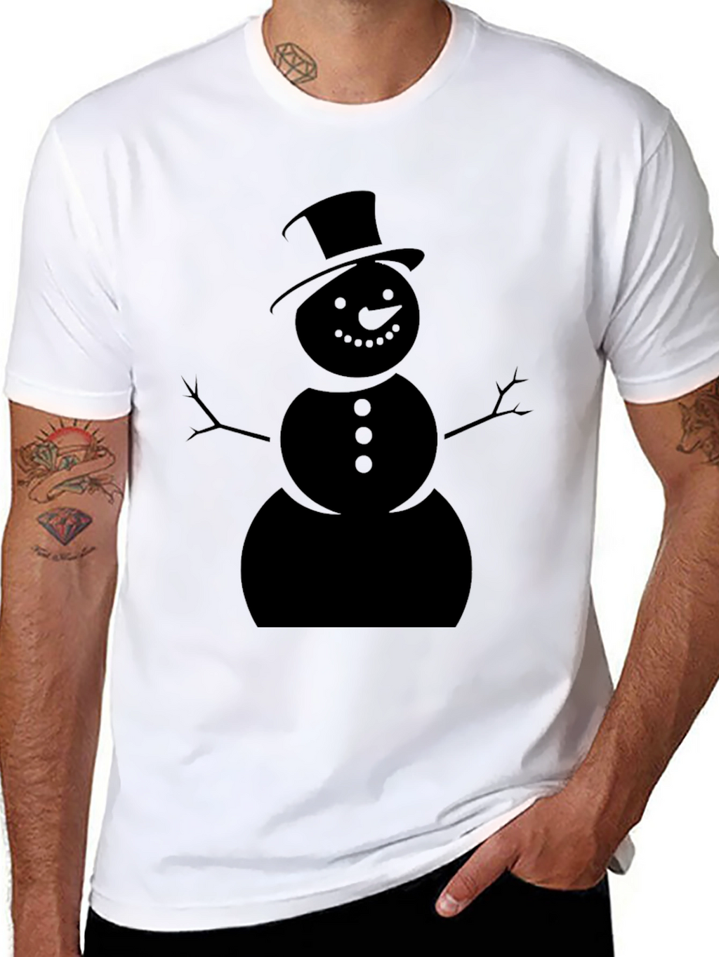 Festive Snowman Graphic Tee - Black