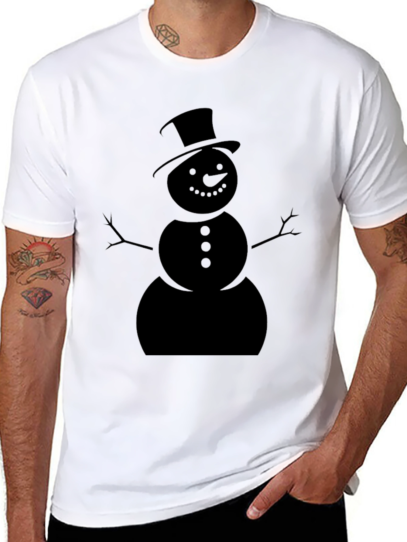 Festive Snowman Graphic Tee - Black