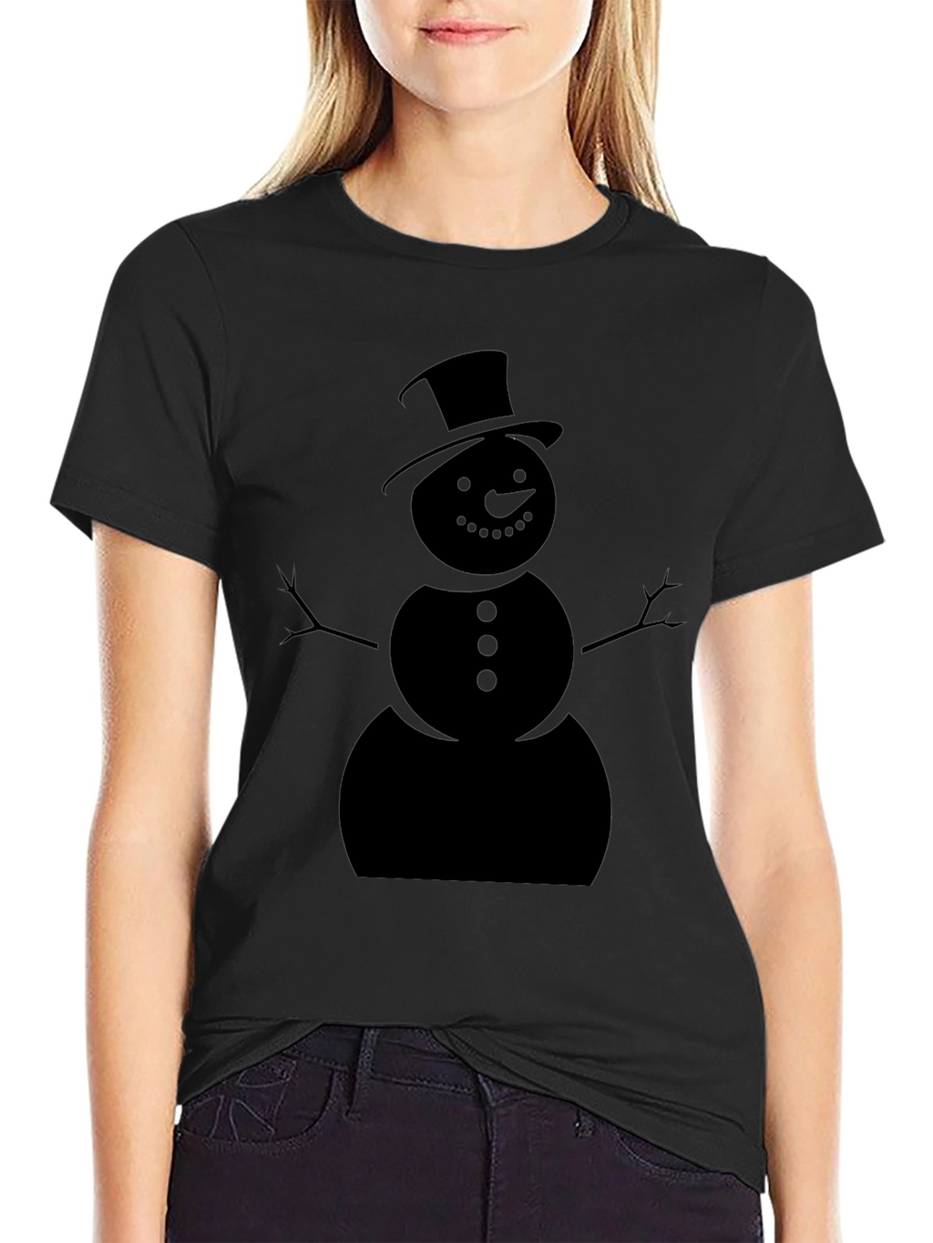 Festive Snowman Graphic Tee - Black