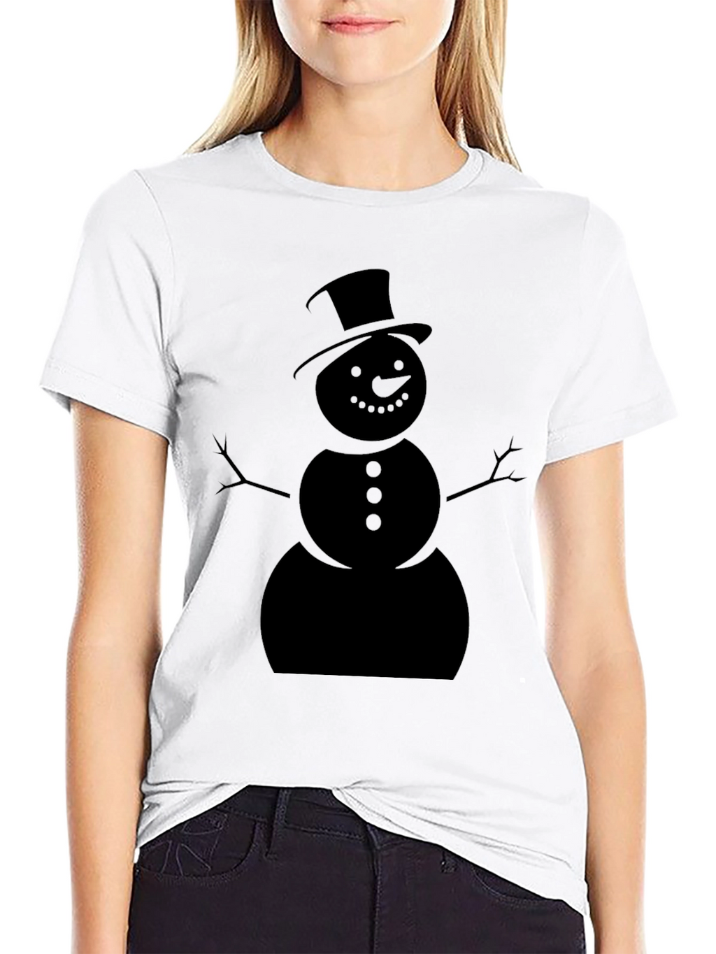 Festive Snowman Graphic Tee - Black