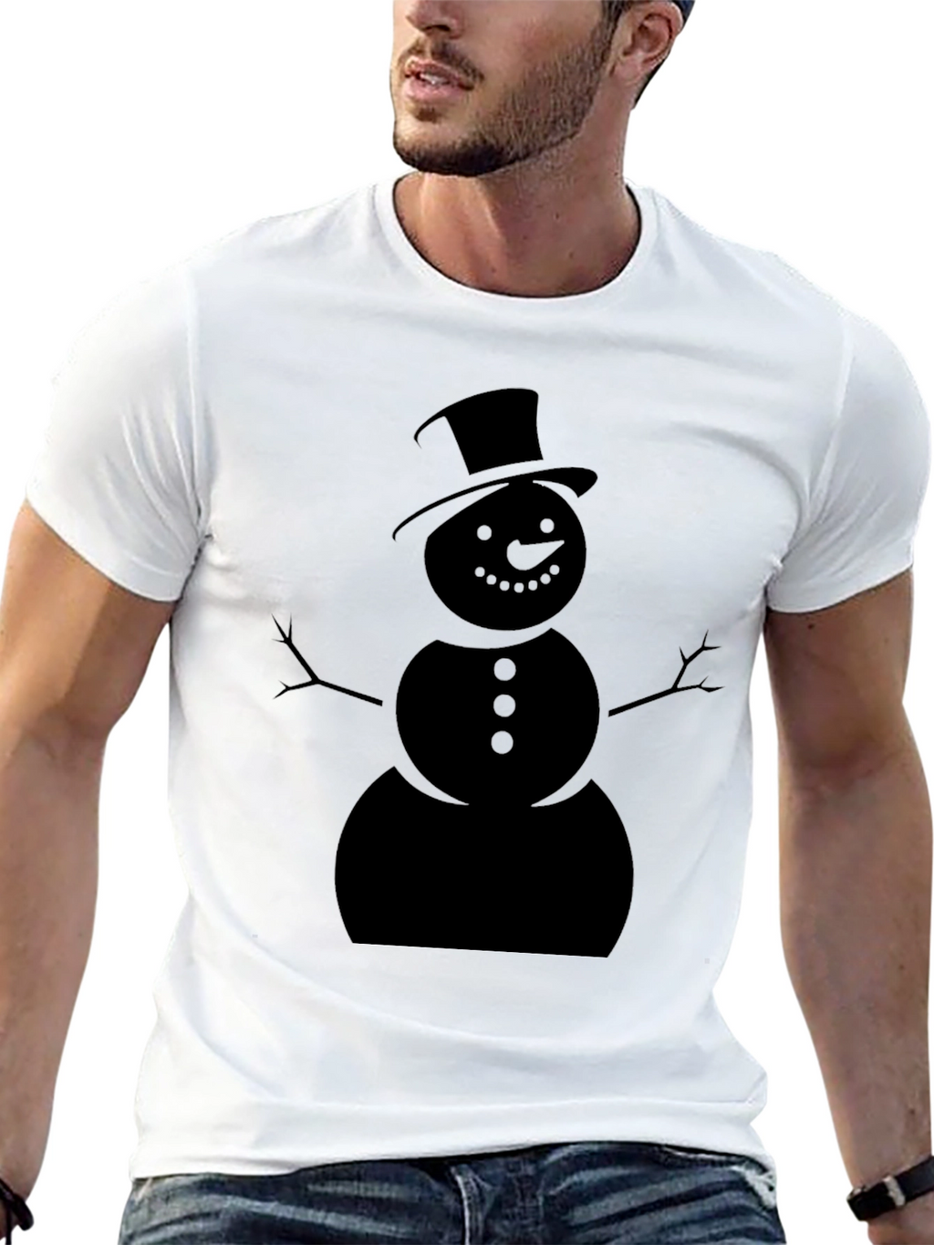 Festive Snowman Graphic Tee - Black