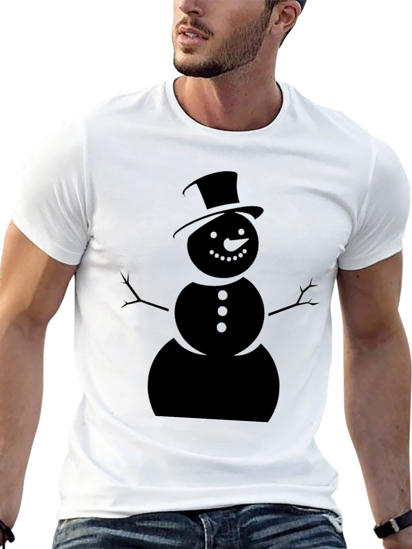 Festive Snowman Graphic Tee - Black