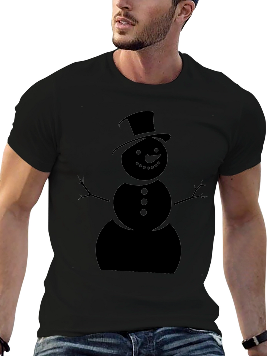 Festive Snowman Graphic Tee - Black