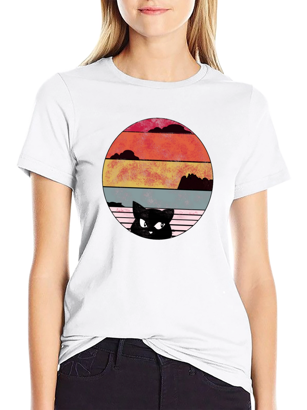Retro Cat Sunset Graphic T-Shirt